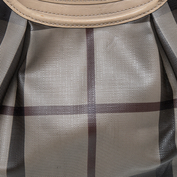 Burberry Beige Coated Canvas And Leather Small Brooklyn Hobo