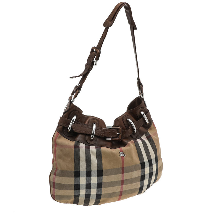 Burberry Beige/Brown Leather And Nova Check Canvas Hobo
