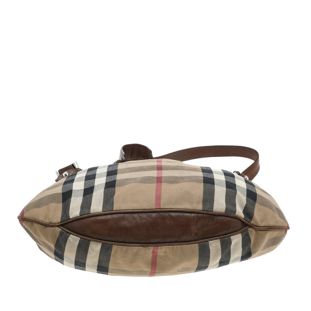 Burberry Beige/Brown Leather And Nova Check Canvas Hobo