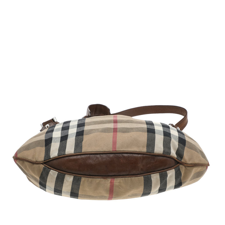 Burberry Beige/Brown Leather And Nova Check Canvas Hobo