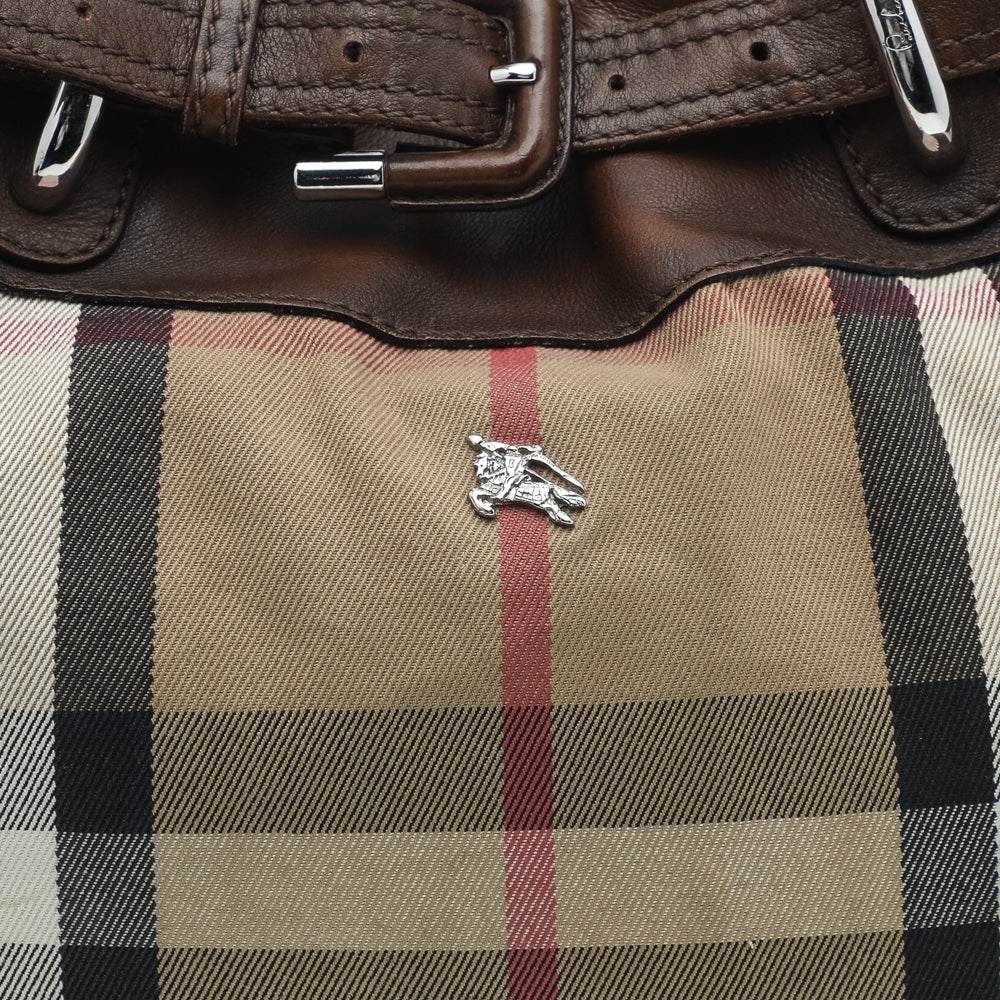 Burberry Beige/Brown Leather And Nova Check Canvas Hobo