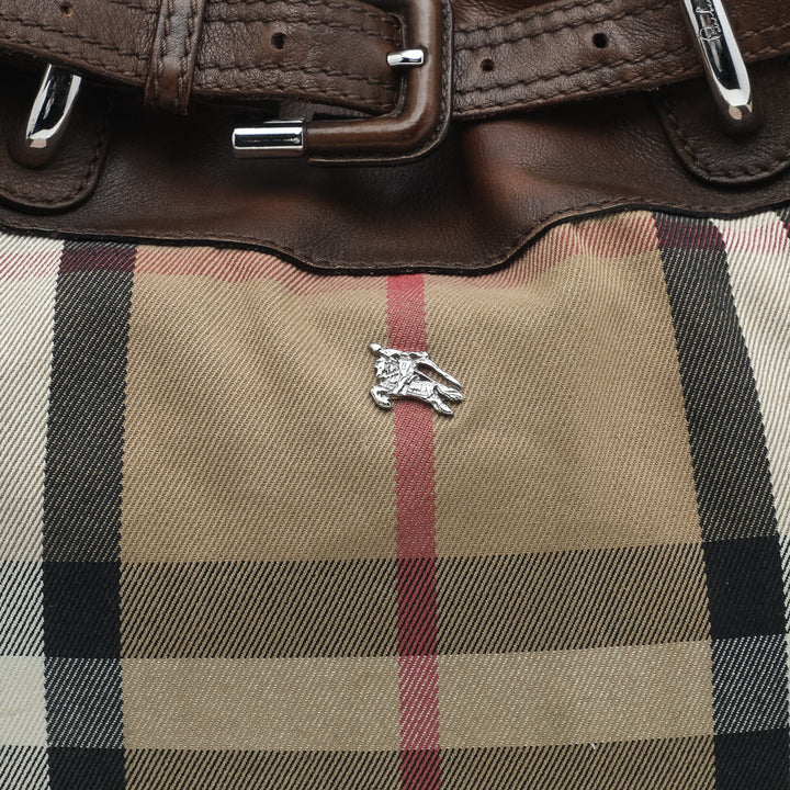 Burberry Beige/Brown Leather And Nova Check Canvas Hobo