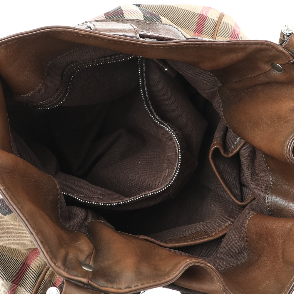 Burberry Beige/Brown Leather And Nova Check Canvas Hobo