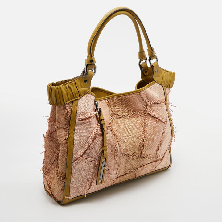 Burberry Beige/Green Raffia and Leather Covington Shopper Tote