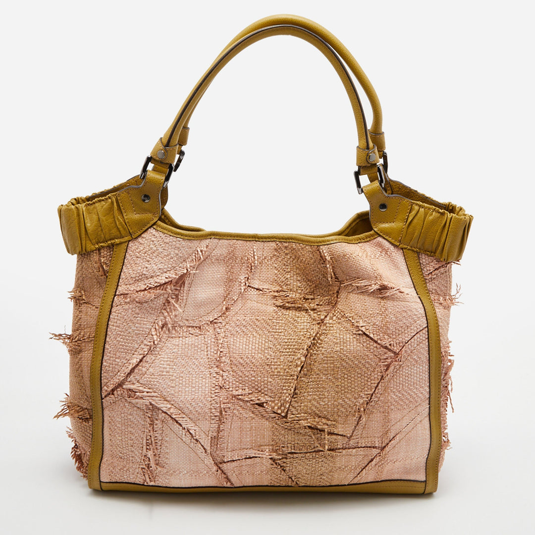 Burberry Beige/Green Raffia and Leather Covington Shopper Tote