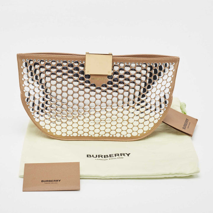 BURBERRY Beige Satin Studded Olympia Clutch