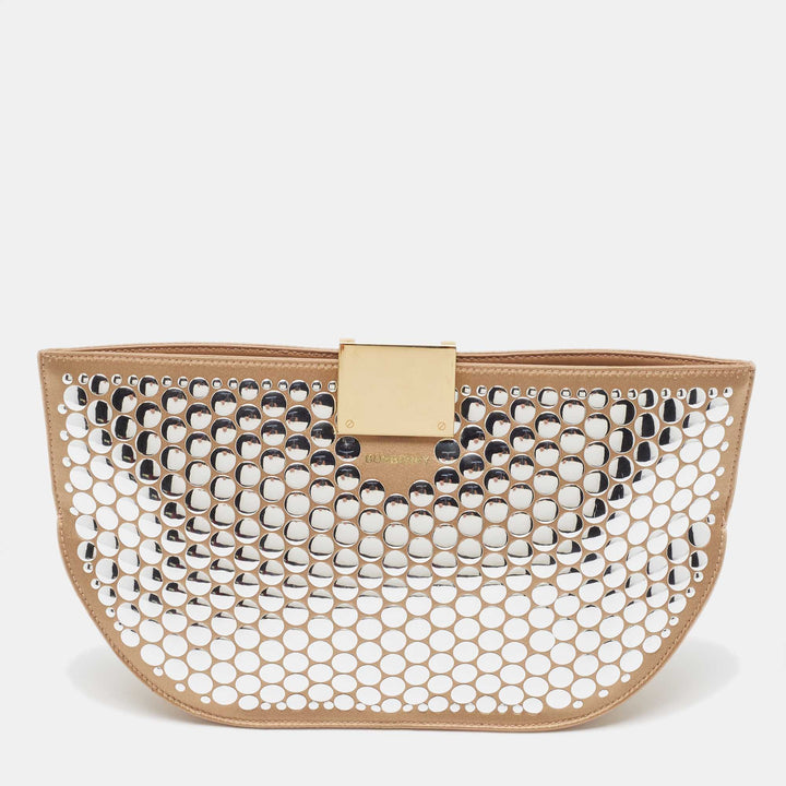 BURBERRY Beige Satin Studded Olympia Clutch