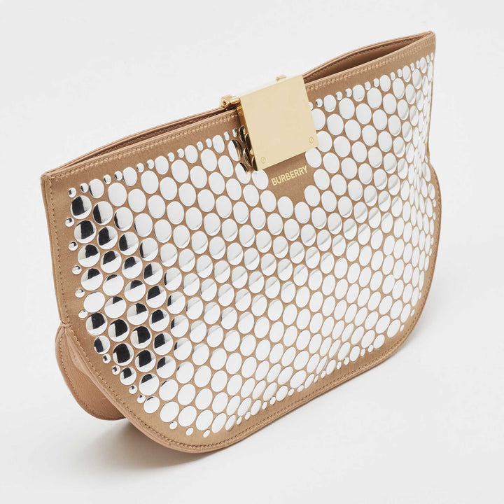 BURBERRY Beige Satin Studded Olympia Clutch