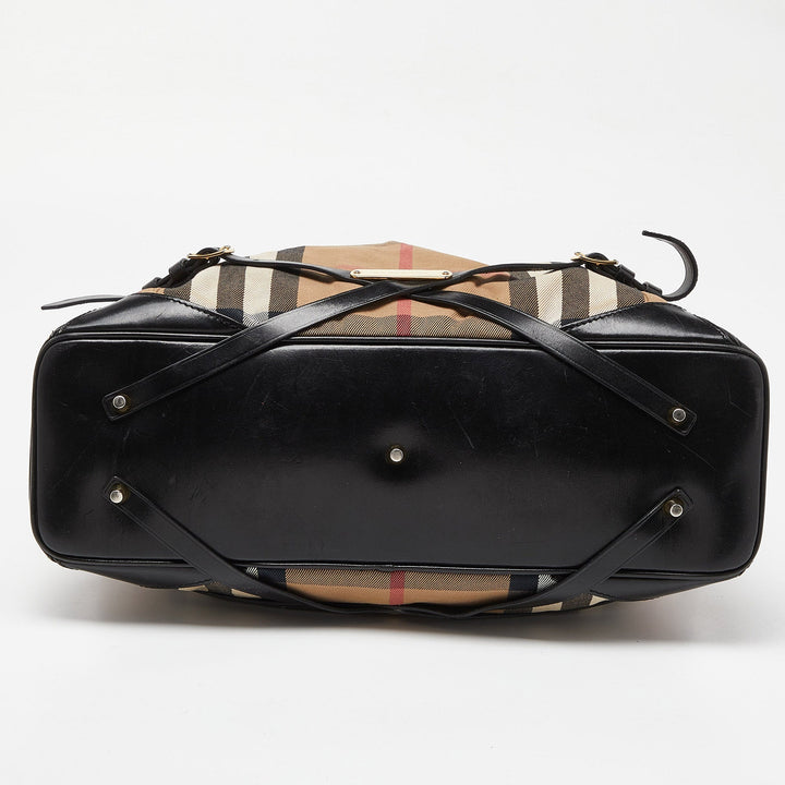 BURBERRY Black House Check Canvas and Leather Large Bridle Lynher Tote