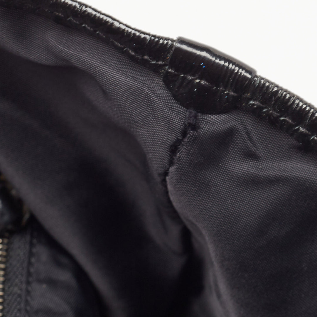 Burberry Black Beat Check Nylon and Patent Leather Victoria Tote