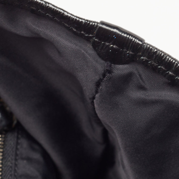 Burberry Black Beat Check Nylon and Patent Leather Victoria Tote