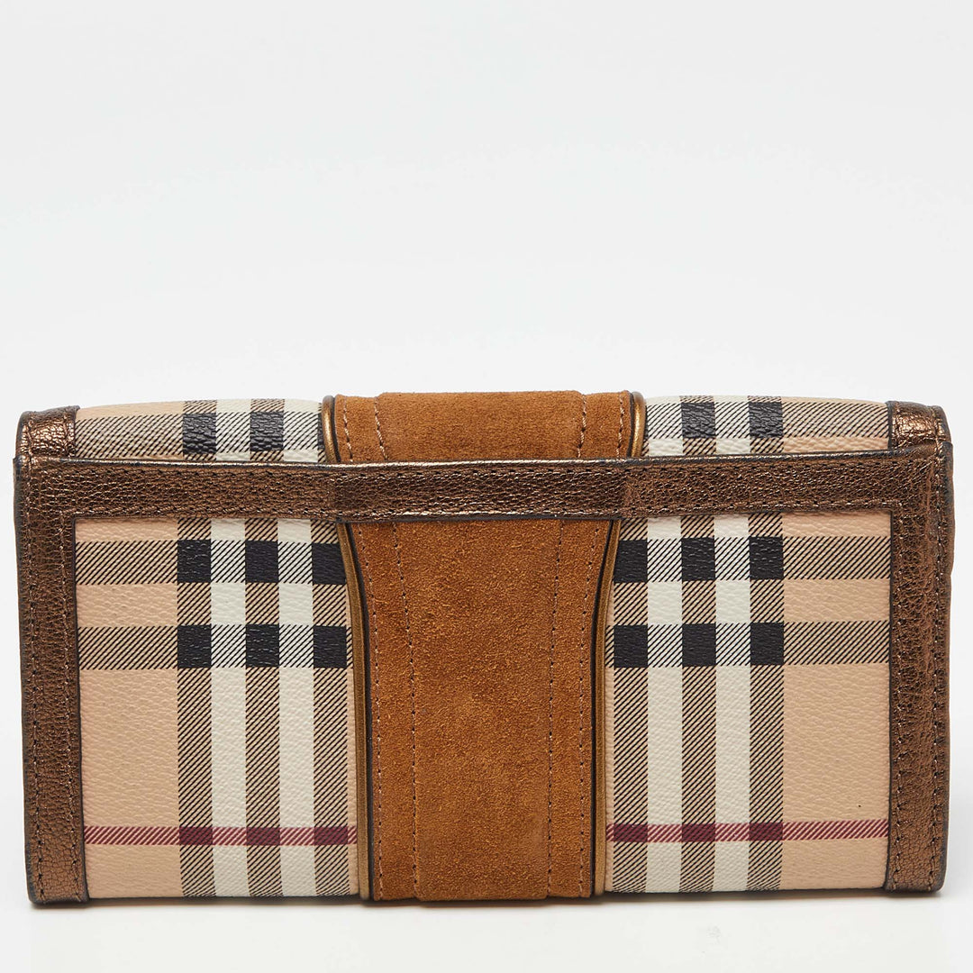 BURBERRY Beige/Metallic Nova Check PVC,Leather and Suede Flap Continental Wallet