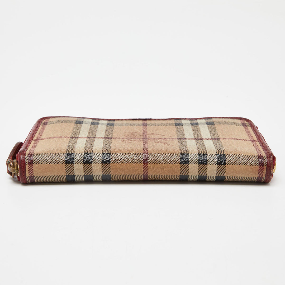 BURBERRY Beige/Red Haymarket Check Coated Canvas Zip Around Wallet