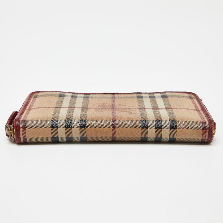 BURBERRY Beige/Red Haymarket Check Coated Canvas Zip Around Wallet