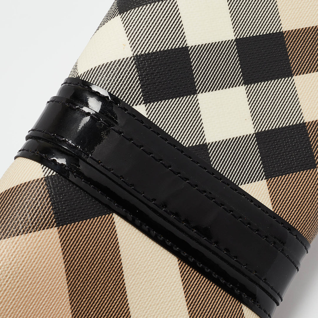 BURBERRY Beige/Black Nova Check PVC and Patent Leather Fold Over Wristlet Clutch