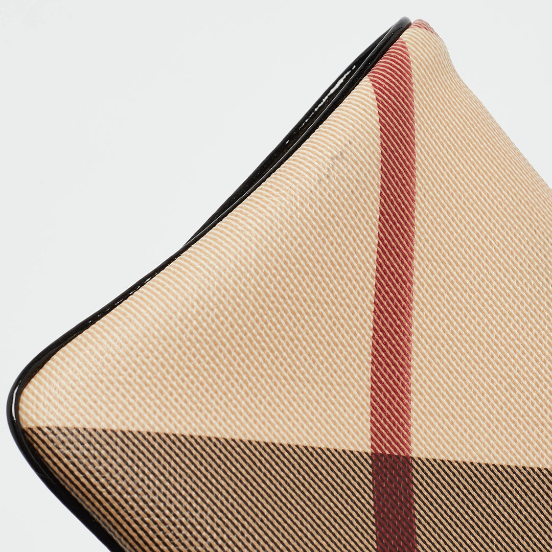 BURBERRY Beige/Black Nova Check PVC and Patent Leather Fold Over Wristlet Clutch