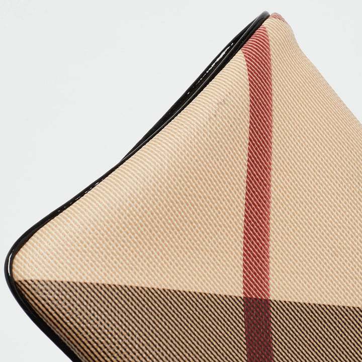BURBERRY Beige/Black Nova Check PVC and Patent Leather Fold Over Wristlet Clutch