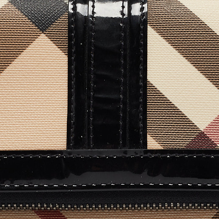 BURBERRY Beige/Black Nova Check PVC and Patent Leather Fold Over Wristlet Clutch
