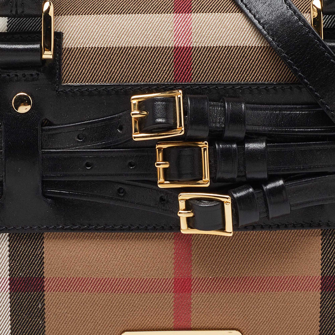 BURBERRY Beige/Black House Check Fabric and Leather Bridle Chester Bowler Bag