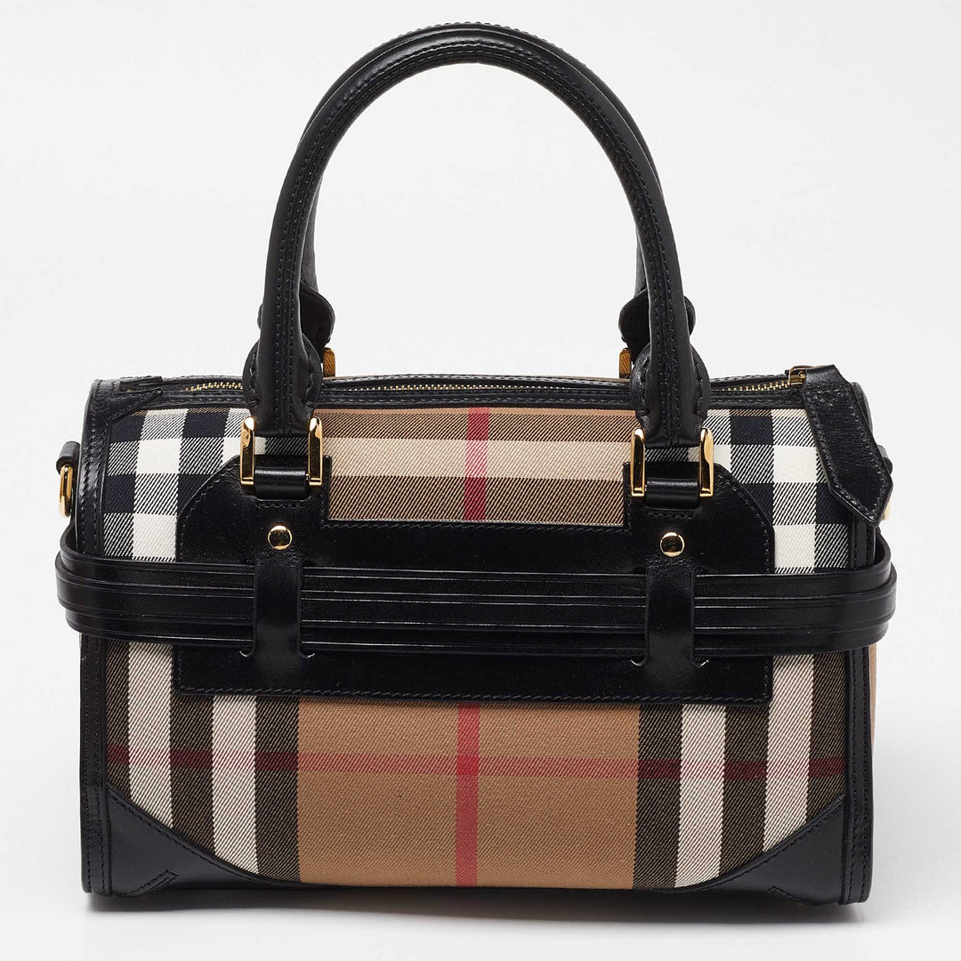 BURBERRY Beige/Black House Check Fabric and Leather Bridle Chester Bowler Bag