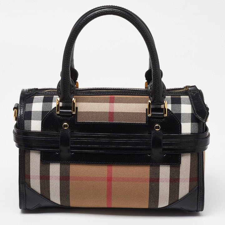 BURBERRY Beige/Black House Check Fabric and Leather Bridle Chester Bowler Bag