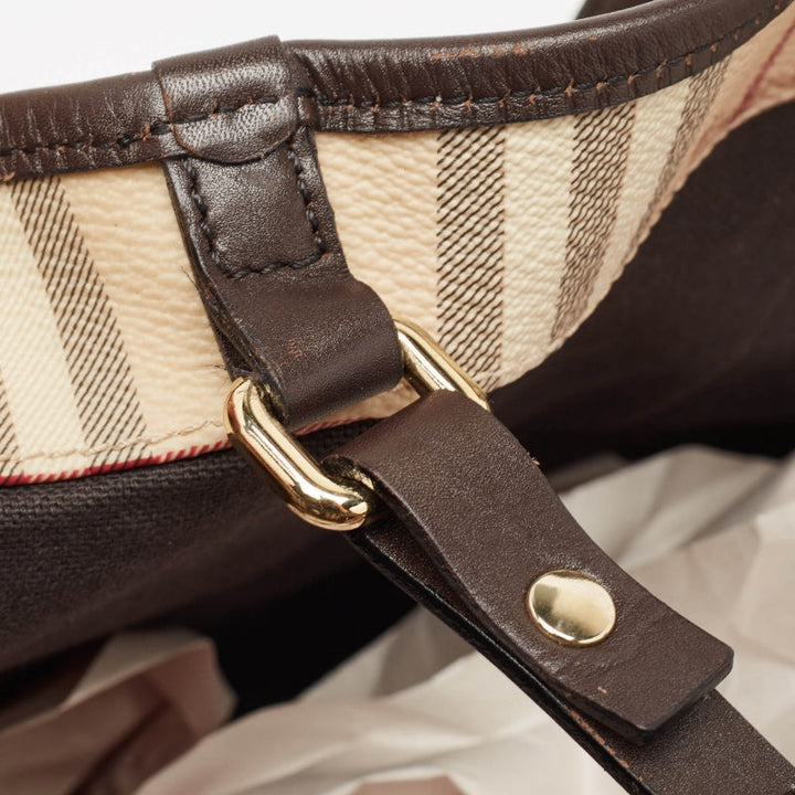 BURBERRY Beige/Brown Haymarket Check Coated Canvas and Leather Small Canterbury Tote