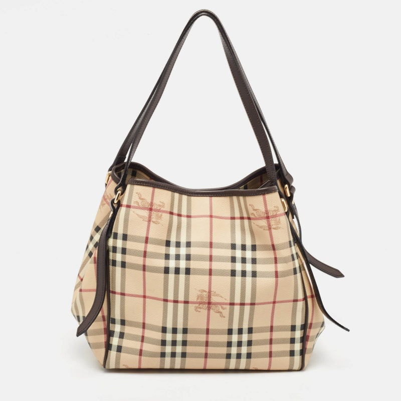 BURBERRY Beige/Brown Haymarket Check Coated Canvas and Leather Small Canterbury Tote