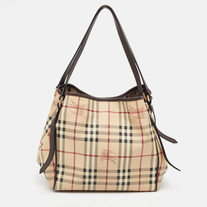 BURBERRY Beige/Brown Haymarket Check Coated Canvas and Leather Small Canterbury Tote