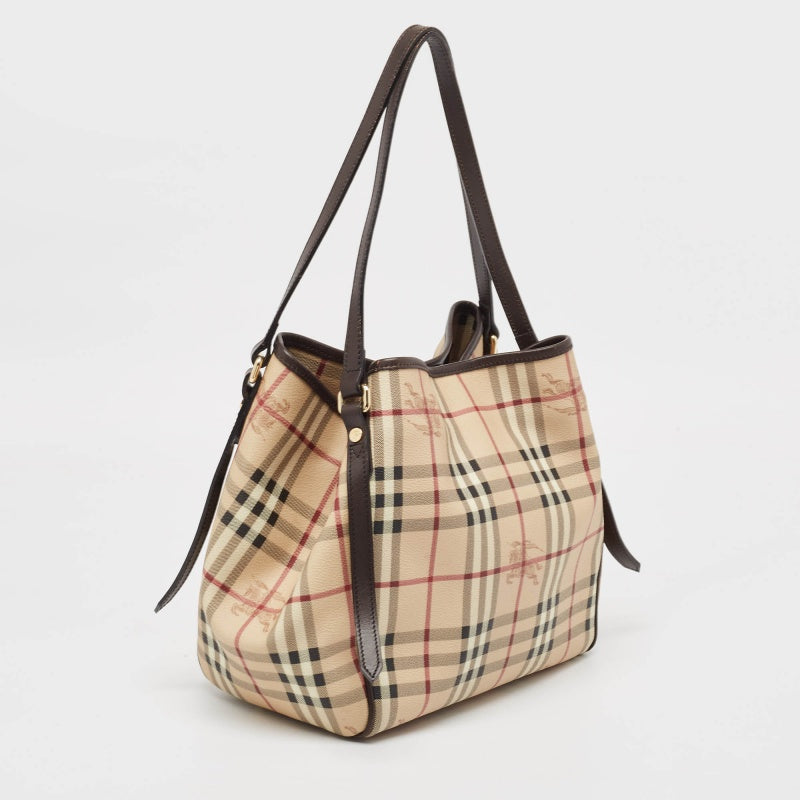 BURBERRY Beige/Brown Haymarket Check Coated Canvas and Leather Small Canterbury Tote