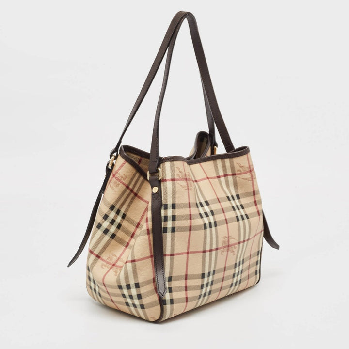 BURBERRY Beige/Brown Haymarket Check Coated Canvas and Leather Small Canterbury Tote