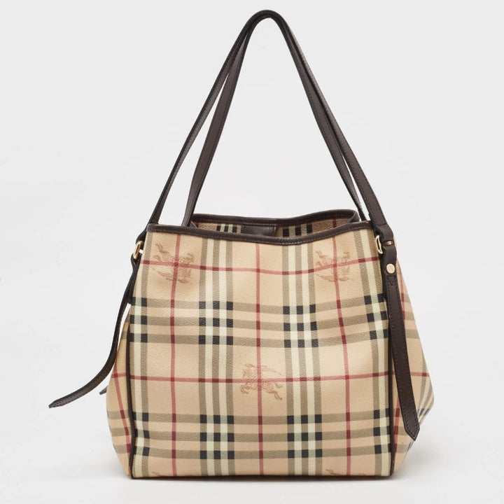 BURBERRY Beige/Brown Haymarket Check Coated Canvas and Leather Small Canterbury Tote