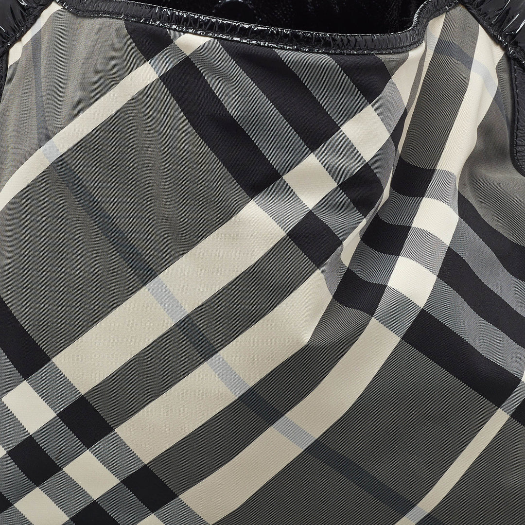 BURBERRY Black Beat Check Nylon and Patent Leather Tote