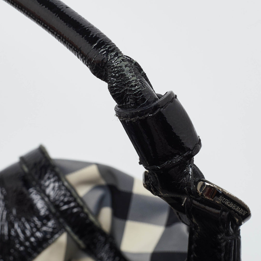 BURBERRY Black Beat Check Nylon and Patent Leather Tote