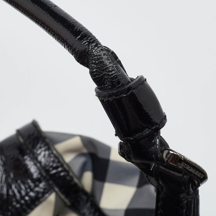 BURBERRY Black Beat Check Nylon and Patent Leather Tote