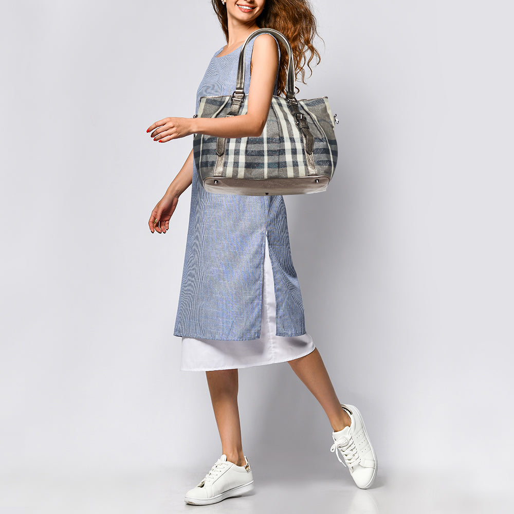 Burberry Beige Beat Check Lurex Fabric and Leather Northfield Tote