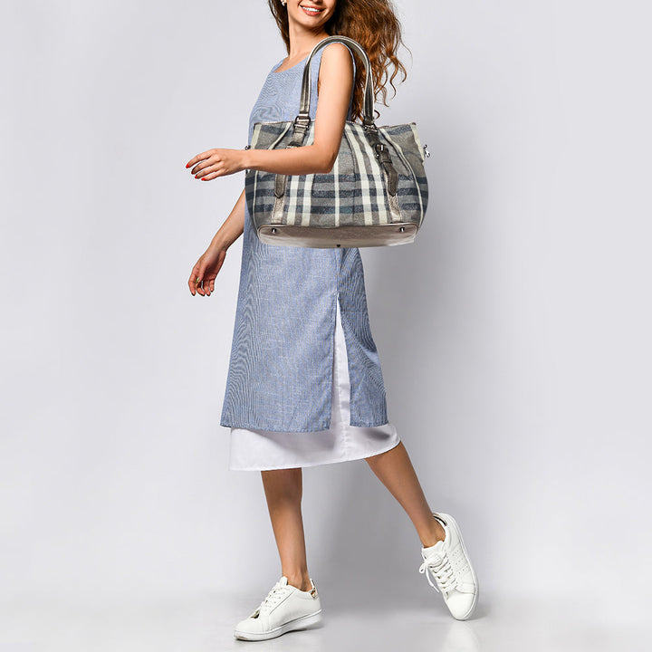 Burberry Beige Beat Check Lurex Fabric and Leather Northfield Tote