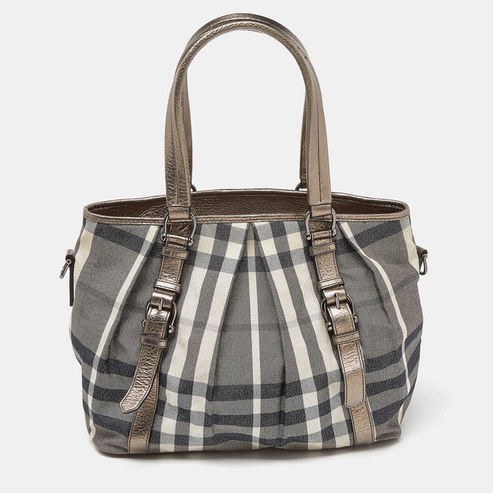 Burberry Beige Beat Check Lurex Fabric and Leather Northfield Tote