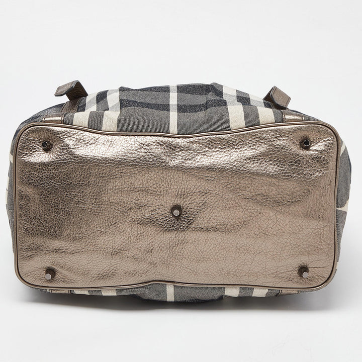 Burberry Beige Beat Check Lurex Fabric and Leather Northfield Tote