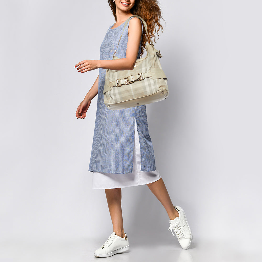Burberry Beige House Check Canvas and Leather Large Parsons Bag