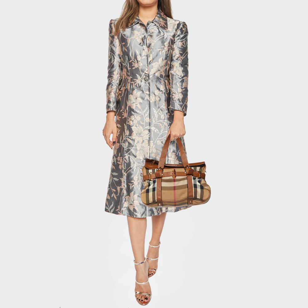 BURBERRY Beige House Check Canvas and Leather Tote