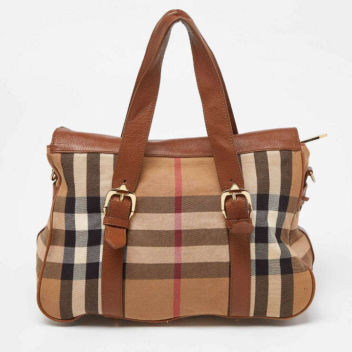 BURBERRY Beige House Check Canvas and Leather Tote