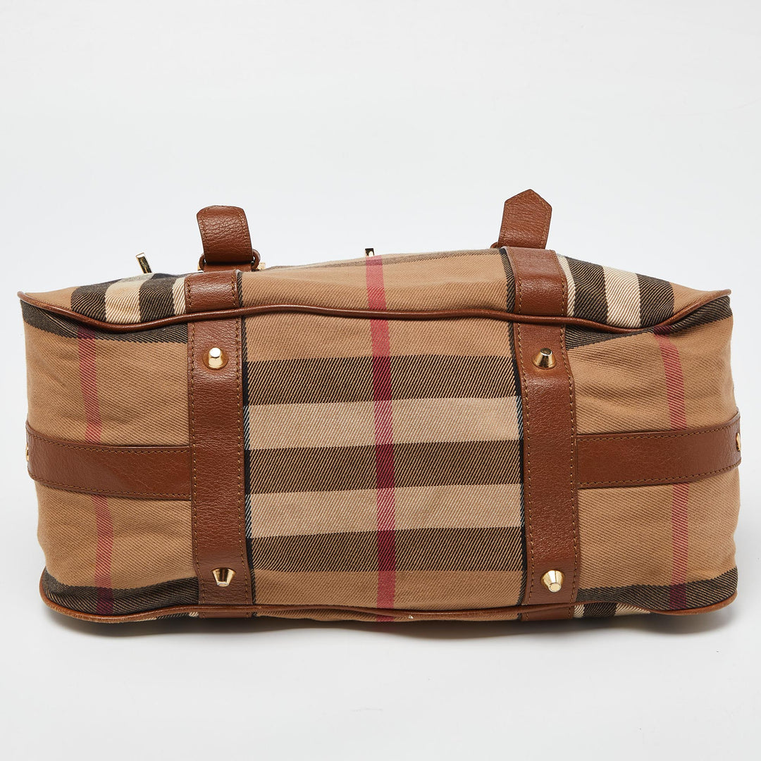 BURBERRY Beige House Check Canvas and Leather Tote