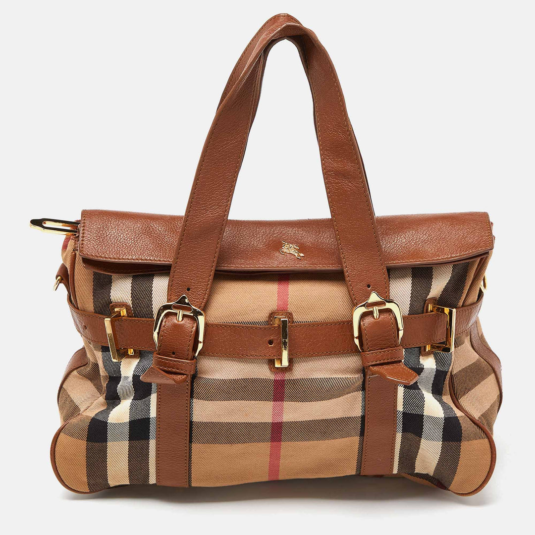 BURBERRY Beige House Check Canvas and Leather Tote