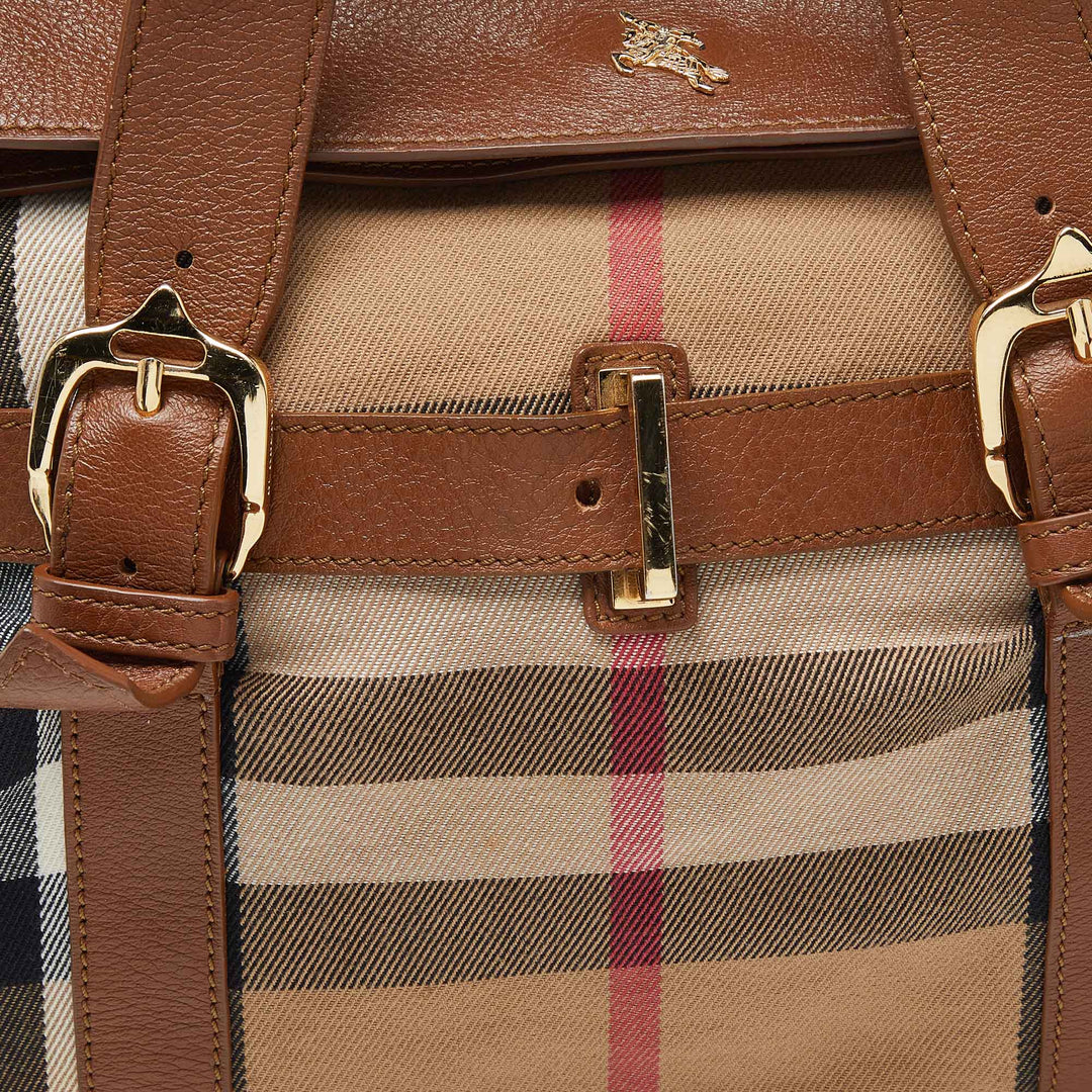BURBERRY Beige House Check Canvas and Leather Tote