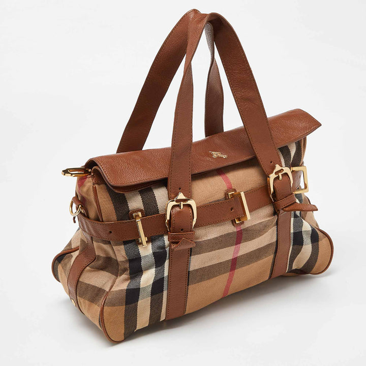BURBERRY Beige House Check Canvas and Leather Tote