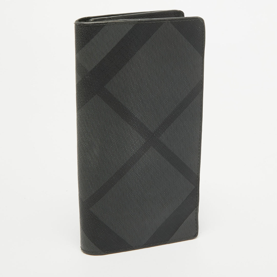 BURBERRY Black Check Coated Canvas Bifold Long Wallet