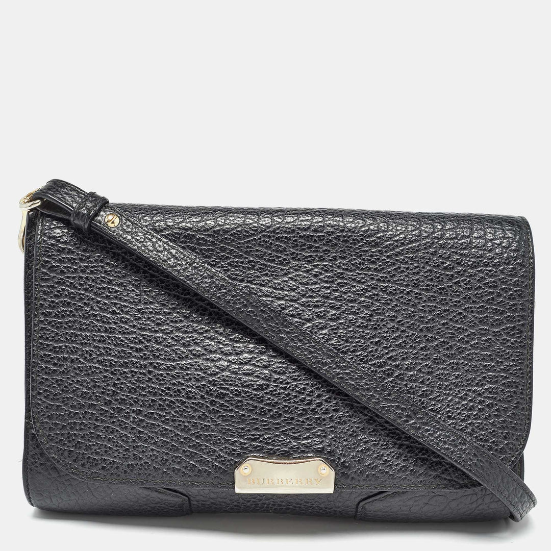 BURBERRY Black Grain Leather Heritage Crossbody Bag