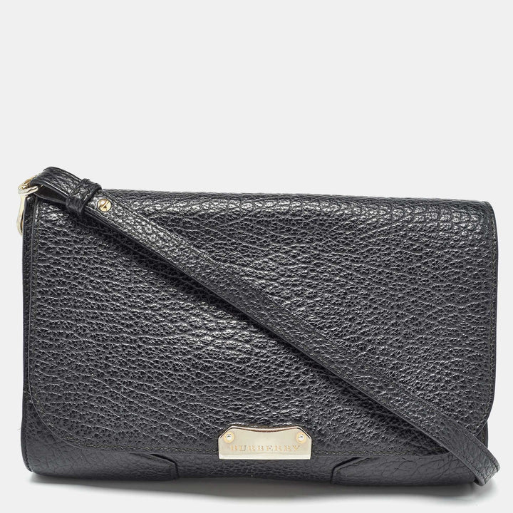 BURBERRY Black Grain Leather Heritage Crossbody Bag