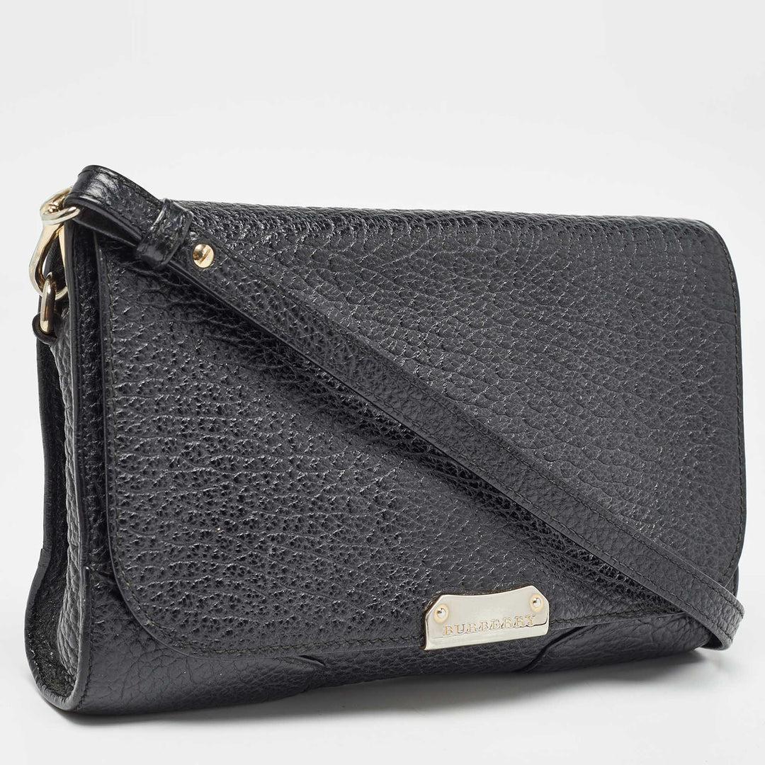 BURBERRY Black Grain Leather Heritage Crossbody Bag