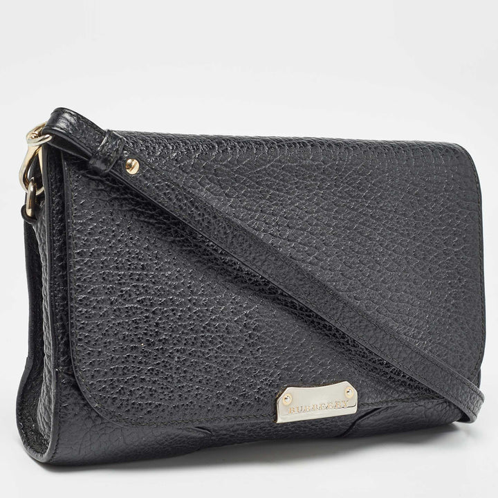 BURBERRY Black Grain Leather Heritage Crossbody Bag